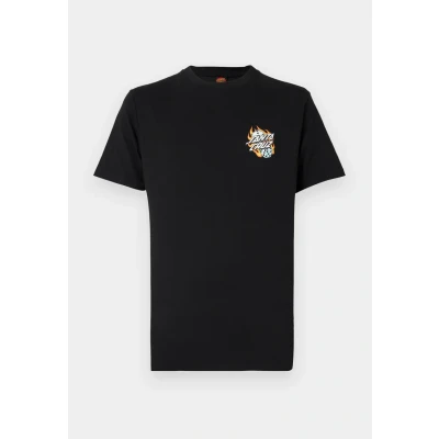 Image of Santa Cruz Flaming DICE DOT Chest Unisex Print Tshirt, Size: Large, Black