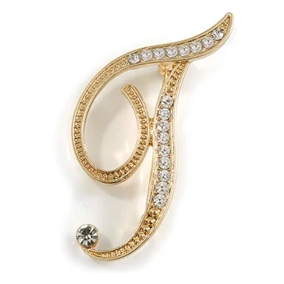 Image of &#039;T&#039; Gold Plated Clear Crystal Letter T Alphabet Initial Brooch Personalised Jewellery Gift 40mm Tall