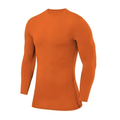 Image of PowerLayer Compression Shirt for Men, Thermal Long Sleeve Tops Men Base Layers Running Cycling Gym Top Orange, S
