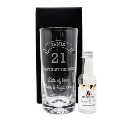 Image of Regalo Personalised Engraved Birthday Highball Glass &amp; Balloons Photo Miniature Alcohol Bottle Gift Set 18th 21st Son (Vodka/Cardboard Box) 37.5% vol