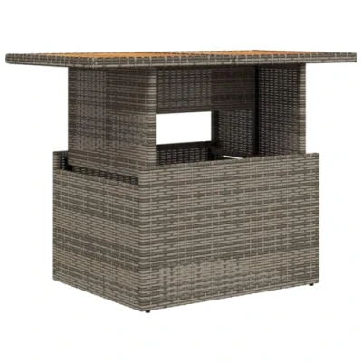 Image of vidaXL Garden Table, Outdoor Table with Adjustable Top, Dining Steel Frame, Furniture Coffee Grey Poly Rattan Acacia Wood