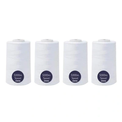 Image of Korbond Overlocking Thread Set White 4 x 5000m 20,000m Spool Polyester Sewing for Overlocker Machine