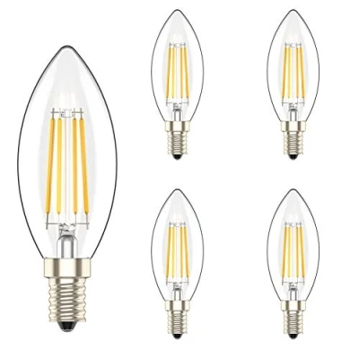 Image of 5 Pack 4W E14 Dimmable LED Filament Candle C35 Light Bulbs Cool White 6000K 40W Incandescent Bulb Equivalent 360 Beam Angle
