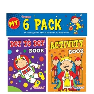 Image of Squiggle P2204 A6 Mini Colouring &amp; Activity Travel Sized Book Set Pack of 6, Assorted