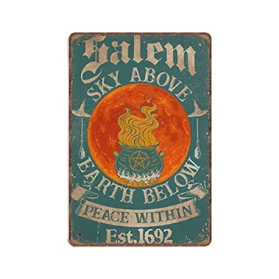 Image of DAIERCY Salem Sky Above Earth Below Peace within Witch Tin Signs, Witchcraft Art, Gift Funny Vintage Metal Sign Pub Bar Kitchen Garden Bathroom Home Decor, 140x200 mm