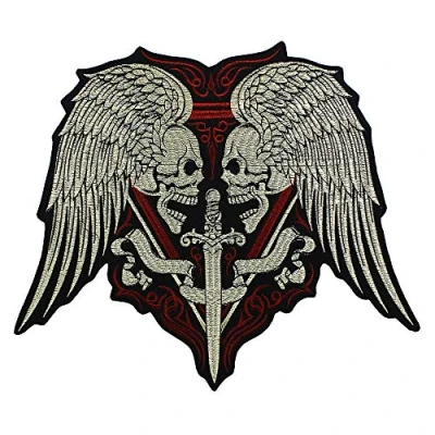 Image of Large Embroidery Skull Wings Sword Patches Iron on Motorcycle Biker Badge Vest Jacket Back Applique 1piece