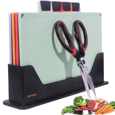 Image of EZTICO Food Chopping Boards, BPA Free Board, Non Toxic Cutting Boards Set, Dishwasher Safe Kitchen Accessories, Large Plastic for Kitchen, Charcuterie, Board Organizer
