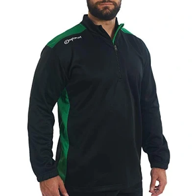 Image of Optimum Tempo Sports Quarter Zip Mid Layer Sweater Jumper Long Sleeve 240GSM Thermal Polyester, Lightweight, Durable, Multi Sport, Gym, Training &amp; Leisurewear, Black/Green, 3XL