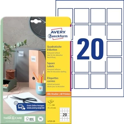 Image of Avery L7121 25 QR Code Labels (A4 Sheets of 45 x mm, 20 per Sheet, Sheets) White