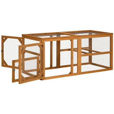 Image of PawHut Wooden Chicken Run Hen Coop House Combinable Design w/Perches, Doors, for 2 4 Chickens, 140 x 61 63.5cm Natural Wood Tone