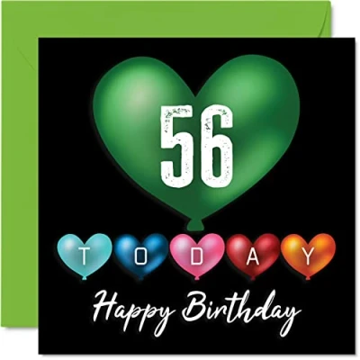 Image of Fun 56th Birthday Cards for Men Woman Heart Balloons Happy Card Dad Mum Grandad Nanny Grandma Uncle Auntie Cousin Friend, 145mm x Greeting
