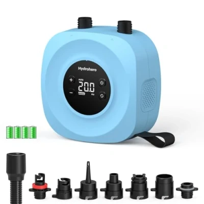 Image of Hydrohero Electric Paddle Board Pump, Rechargeable 20PSI High Pressure SUP Intelligent Dual Stage Inflation &amp; Deflation, Auto off for Stand Up Boards, Surfing Kite, Tent, Boat (Blue)