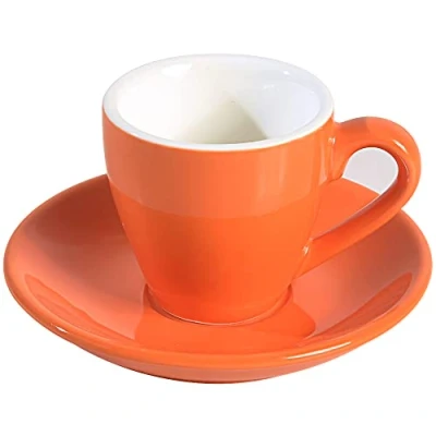 Image of ionEgg Porcelain Espresso Cup with Saucer, Shot Cup, Demitasse 80ml/2.7Oz, Orange