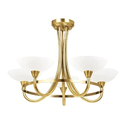 Image of Colton Decorative Contemporary Antique Brass G9 LED Compatible Ceiling Light with 5 White Painted Glass Shades