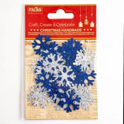 Image of Italian Options Christmas Glitter Snowflakes Navy Silver Festive Card Making Craft Decoration (Pack of 36)