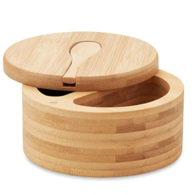 Image of Wooden Salt and Pepper Tin for Kitchen or Dining Room with Separate Compartments Salt, Spices, Herbs, Spices Magnetic Lid, 100 5991