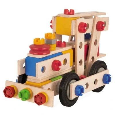 Image of Eichhorn 100039097 EH, Kran Constructor Crane Versatile Wooden Toy, 170 Components, 5 Different constructions, Multicoloured