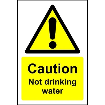 Image of Warning sign caution not drinking water Safety Self adhesive sticker 200mm x 150mm