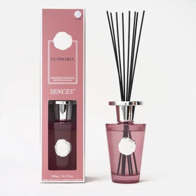Image of Sences Luxury Reed Diffuser 300ml Scented with Euphoria, Long Lasting Natural Aroma, Premium Essential Oils, Elegant Glass Bottle, Ideal for Home, Office &amp; Spa, Uplifting Invigorating Fragrance