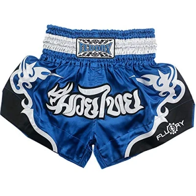 Image of FLUORY Muay Thai Fight Shorts, MMA Kleidung, Training, Käfigbekämpfung, Grappling, Kampfsport, Kickboxen, Shorts Blue
