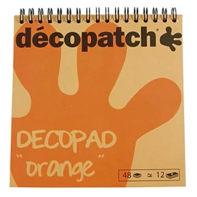 Image of Décopatch Ref BLOC01O Decopad Orange Papers 15cm x 15cm, 48 Sheets, 12 Patterns, Smaller Scale Suitable for Mach, Wood, Metal, Plastic &amp; More