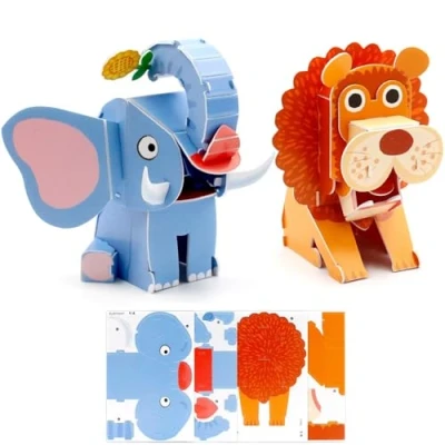 Image of Gifts for Kid, 3D Puzzles, Educational Kids Toys, Lion and Elephant Cartoon Puzzle Kids, Gift Boys Girls Christmas Day Halloween