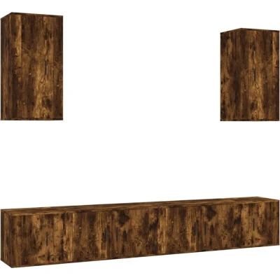 Image of vidaXL 6 Piece TV Cabinet Set Smoked Oak Engineered Wood