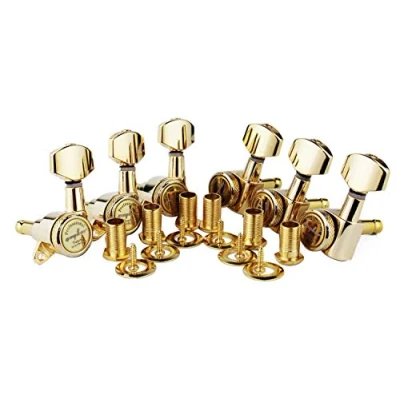 Image of Guyker Guitar Locking Tuners (6 for Left) 1:18 Lock String Tuning Key Pegs Machine Head with Hexagonal Handle Replacement ST TL SG LP Style Electric, Folk or Acoustic Guitars Golden