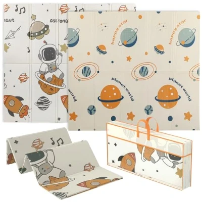 Image of AIYAPLAY Baby Play Mat Double Sided, Foldable &amp; Reversible Activity Playmat, Waterproof Kids Foam Crawling for Outdoor Indoor Playtime Picnics, 196 x 176 1.5cm, Astronaut Planet Theme