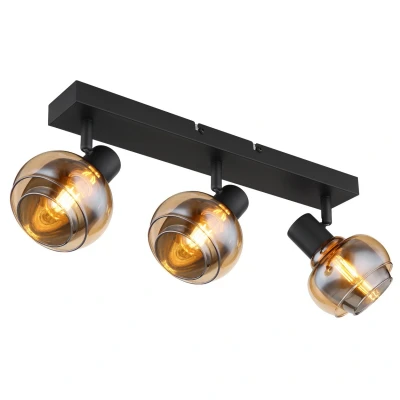 Image of Tokki Ceiling Spotlight Bar Matt Black Amber Glass Shade 3x E14