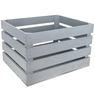 Image of Creative Deco Large Grey Wooden Crate with Handles 50x40x30cm Keepsake Chest Storage Box Crates Gift Vintage Farmhouse Display Basket