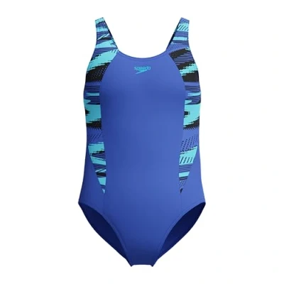 Image of Speedo Girl&#039;s HyperBoom Splice Muscleback Swimsuit, Swim Training, Chlorine Resistant, Quick Drying, Stretch Fabric, Comfort Fit, 1 Piece Cobalt Pop, 7 8
