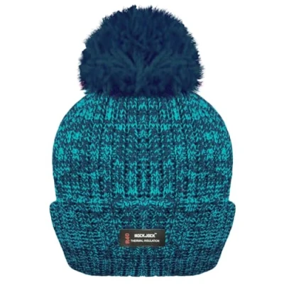 Image of RockJock R40 Thermal Insulation Ladies Marl Melange Bobble Hat with Fleece Lining Teal