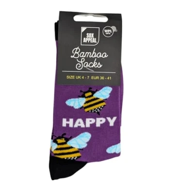 Image of Bee Happy Socks for Her UK 4 7 Bamboo Novelty Gift Idea SOX013