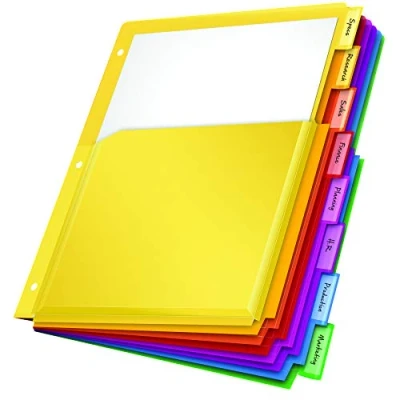 Image of Oxford Expanding Plastic Binder Dividers, Divider for 3 Ring Binder, Flexible Front Pockets, 8 Tab, Insertable Multicolor Tabs, Letter Size, Sets (89605)