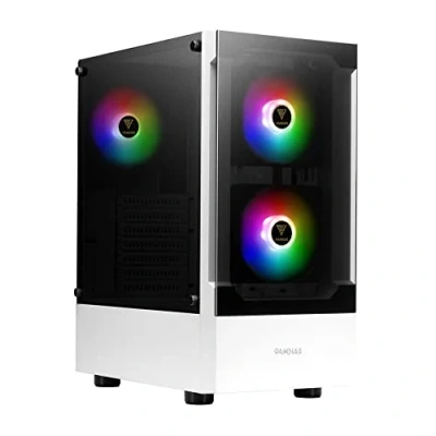 Image of GAMDIAS TALOS E3 White Gaming pc Case, Mid Tower ATX Tempered Glass Panel, 3 Built in 120mm ARGB Fans, Tool Free Installation Window, Supports Motherboards up to ATX, Power Cover Design