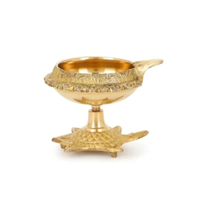 Image of Zap Impex Brass Kuber Tortoise Oil Diya, Gold, 5 cm x 7 cm, 65 g