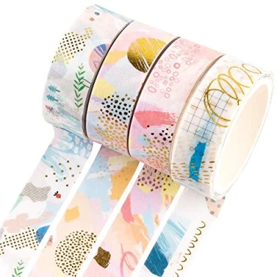 Image of YUBBAEX Washi Tape Set Decorative Craft Supplies for DIY, Bullet Journal, Craft, Gift Wrapping, Scrapbooking (Geometric Bronzing)
