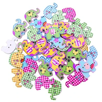 Image of Gemini_Mall® 50 x Assorted Cute Elephant Wooden Buttons 2 Holes for Sewing Scrapbooking Craft