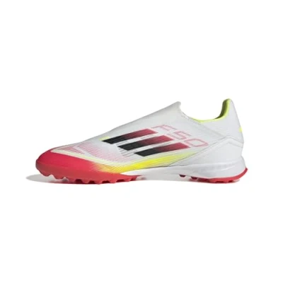 Image of adidas Unisex F50 League Laceless Football Boots Turf, Cloud White/Core Black/Solar Yellow, 11 UK