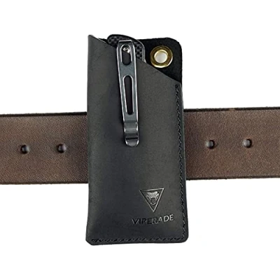 Image of VIPERAED PJ11 EDC Small Leather Sheath for Belt,Leather Holster Flashlight,Utility Knife Sheath,Leather Pocket Slip Multitools(Black)