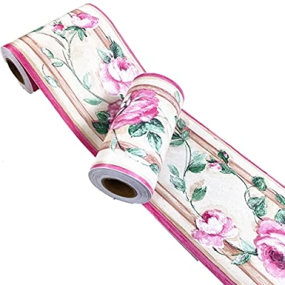 Image of Mesoar Self Adhesive Purple Floral Rattan Wallpaper Border Peel Stick Decorative Ceiling Sticker Molding 10cm by 32.8ft