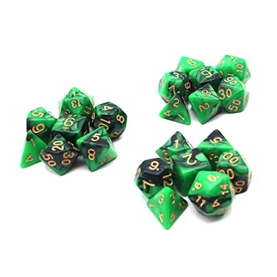 Image of DollaTek Polyhedral dice Set Table Games 3 Sets x 7 (21 Pieces) Die Series D20 D12 D10 D8 D6 D4 DND RPG MTG Double Colors One Piece (Black and Green)