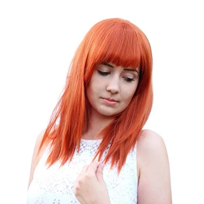 Image of Prettyland C1297 Mid Medium Length 45cm Straight Layered Fringed Wig Copper Red Orange