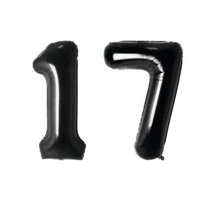 Image of Black Number 17 Large Helium Foil Balloon Birthday Party Wedding Anniversary Decoration 101cm