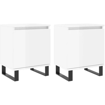 Image of vidaXL High Gloss White Bedside Cabinets Set of 2 Engineered Wood Nightstand Units with Compartments for Bedroom Storage