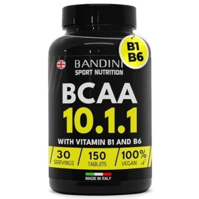 Image of Bandini® BCAA 10.1.1 150 Tablets Branched Chain Amino Acids 10:1:1 Leucine, Isoleucine, Valine with Vitamin B1, B6 100% Vegan Lactose Free Powerful Pre and Post Workout Supplement