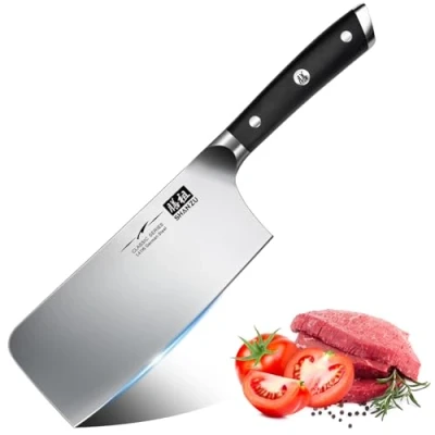 Image of SHAN ZU Cleaver Knife, Japanese Kitchen Knives 7 Inch High Carbon German Butcher Chef Knife Stainless Steel Sharp Chopper Chinese Carving Professional Utility with Pakkawood Handle