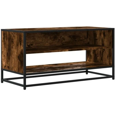 Image of vidaXL TV Cabinet Stand Smoked Oak Media Unit Industrial Metal Frame Engineered Wood Ample Storage 91 x 40 46 cm