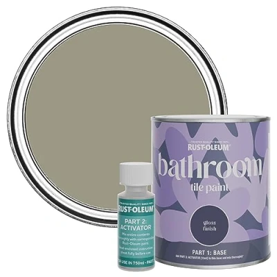 Image of Rust Oleum Green Water Resistant Bathroom Tile Paint in Gloss Finish Grounded 750ml